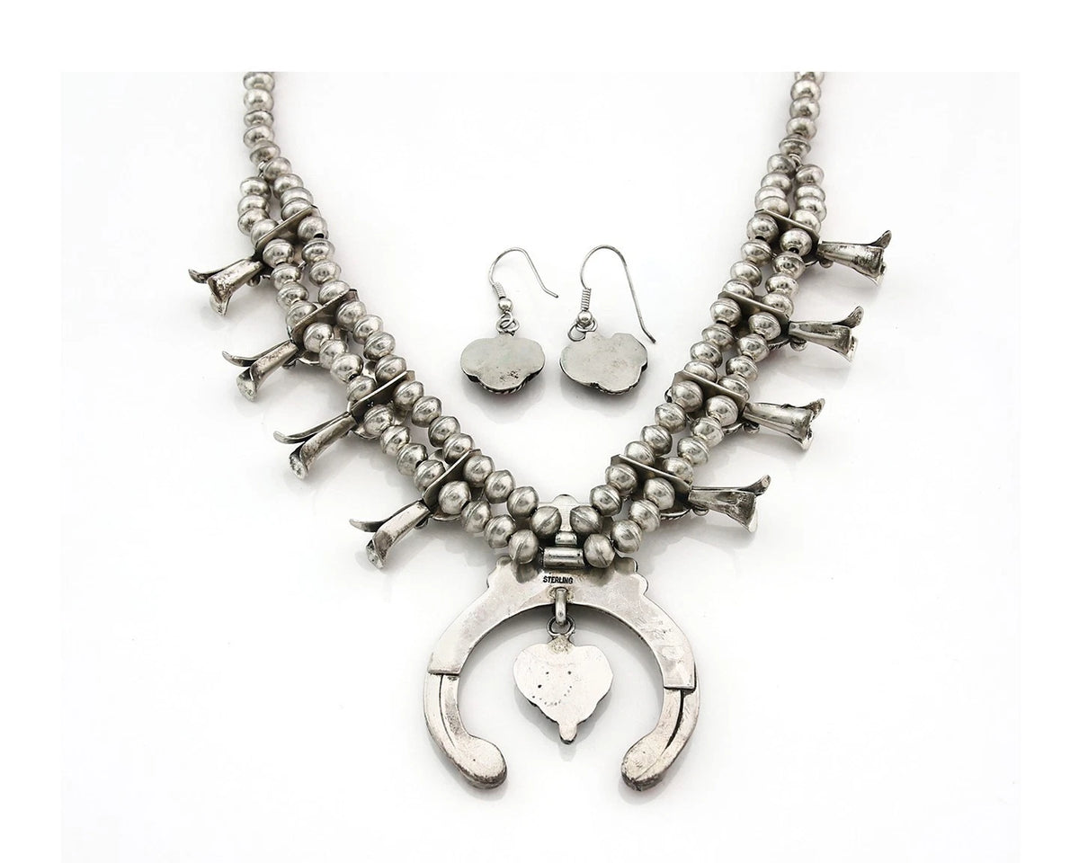 Navajo Squash Necklace Earring Set Sterling Silver Vintage Handmade C.80's