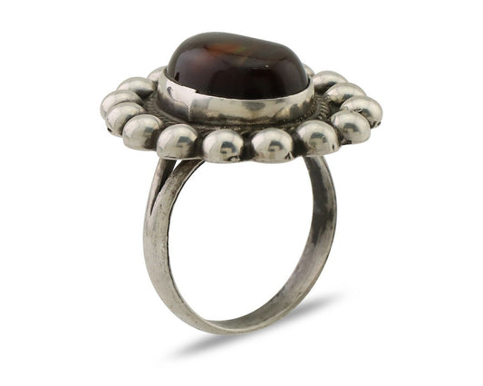 Navajo Handmade Ring 925 Silver Natural Fire Opal Native Artist Size 6.25 C.80's