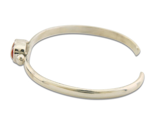 Navajo Bracelet .925 Silver Natural Red Coral Cuff Native American Artist C.80's