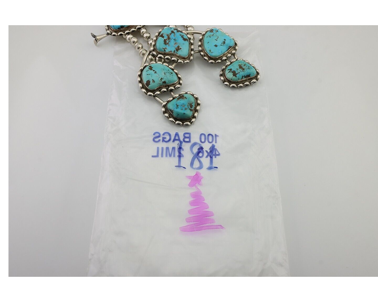 HUGE Navajo Squash Necklace 925 Silver Bisbee Turquoise Signed BY-OG C.80's