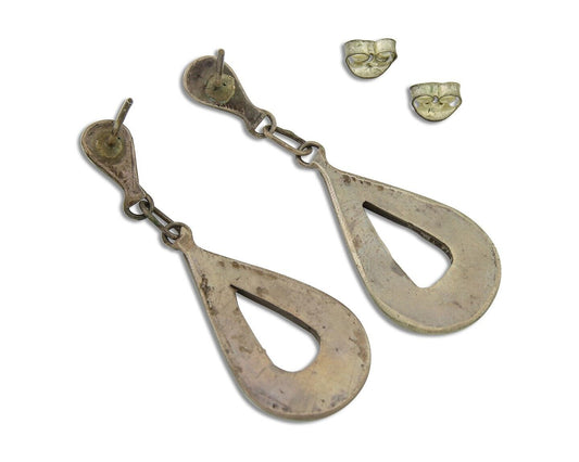 Zuni Dangle Earrings 925 Silver Natural Turquoise Native American Artist C.80's