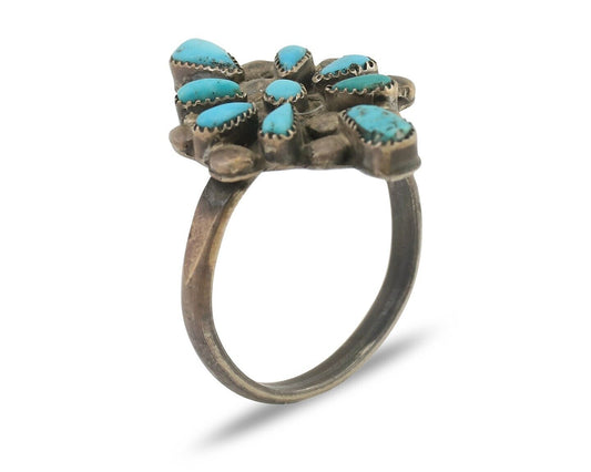 Vintage Handmade Navajo Ring Turquoise 925 Silver Size 7.25 C.80's
