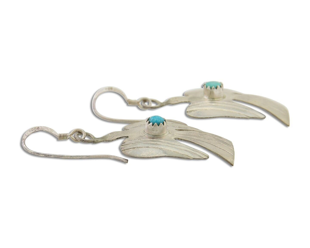 Navajo Thunderbird Earrings 925 Silver Natural Turquoise Native Artist C.80's