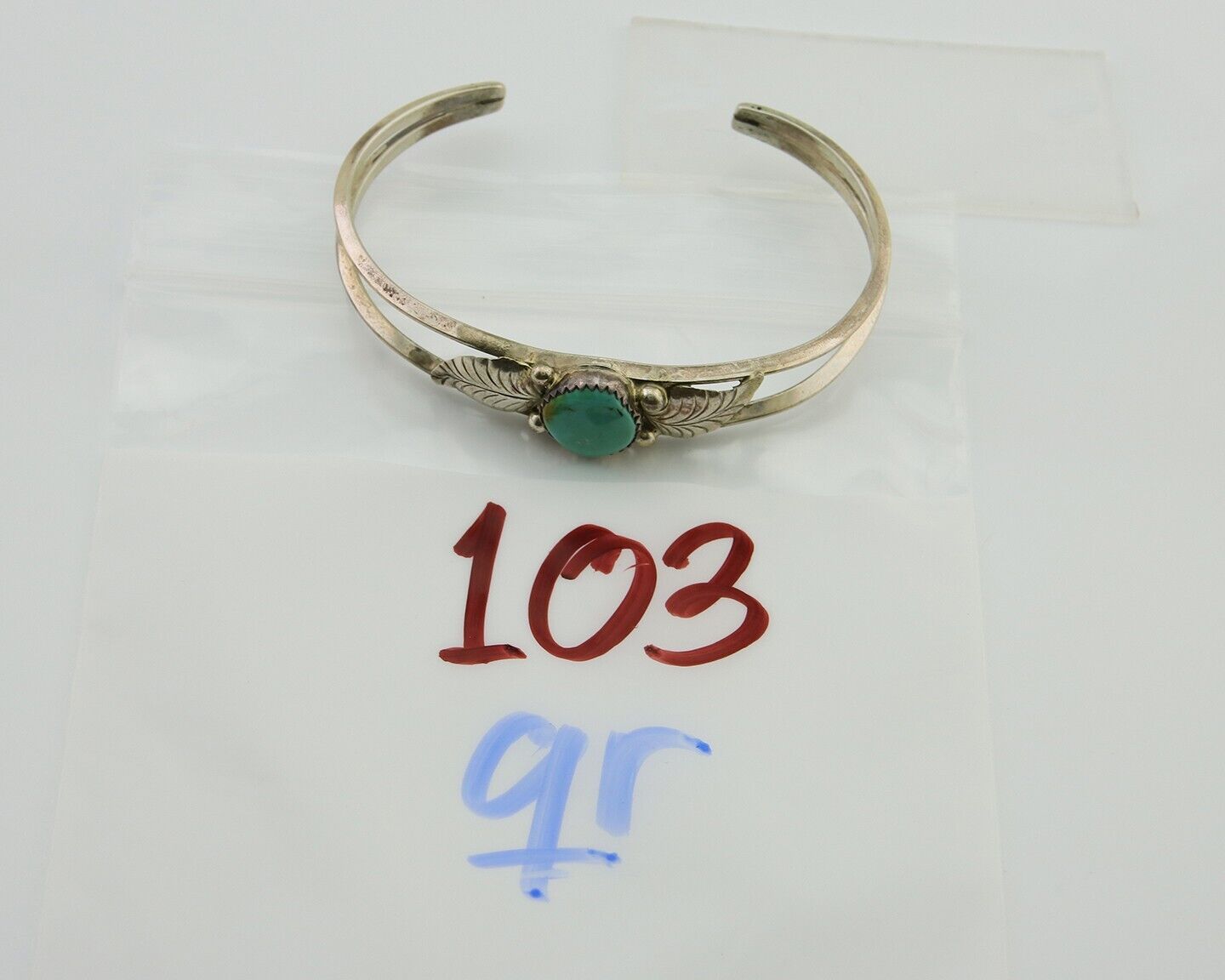 Navajo Cuff Bracelet Blue Turquoise 925 Silver Native Artist Signed BD C.80's