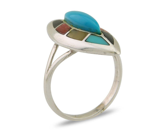 Navajo Ring 925 Silver Turquoise Shell Onyx Spiney Oyster Native Artist C80's