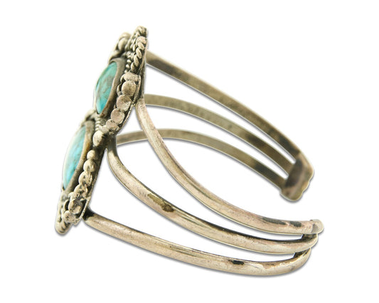 Vintage Navajo Bracelet 925 Silver Natural Blue Turquoise Native American Artist