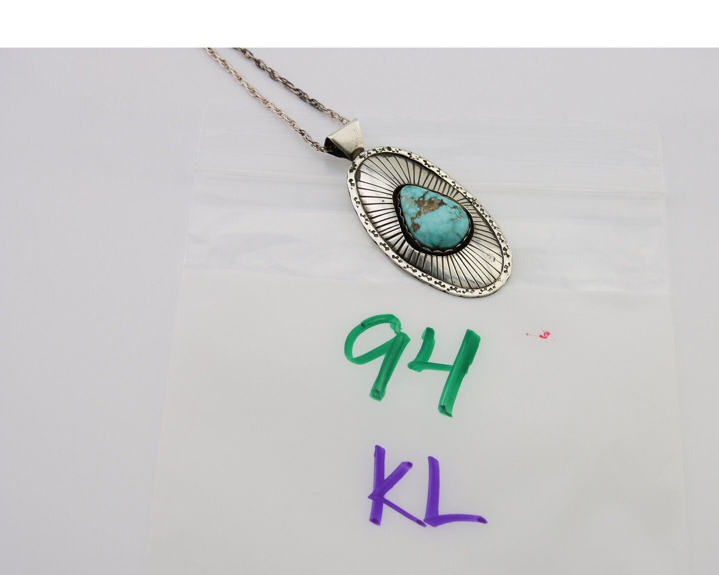 Navajo Necklace 925 Silver Natural Blue Turquoise Native American Artist C.80's
