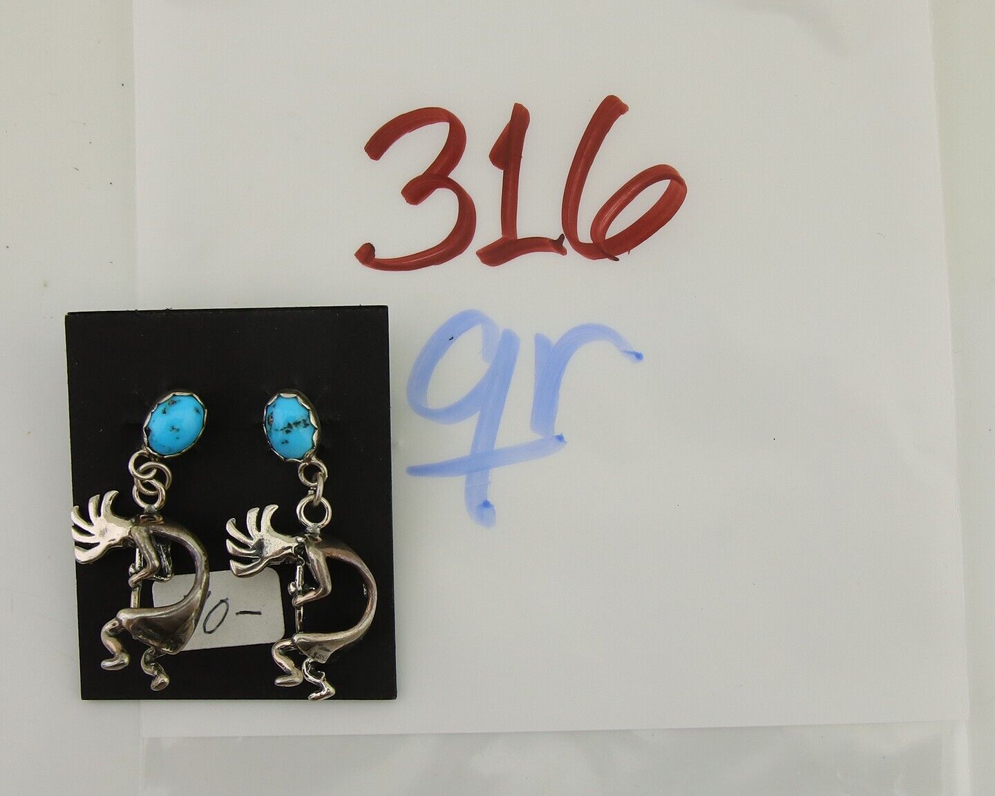 Navajo Dangle Kokopelli Earrings 925 Silver Natural Turquoise Native Artist C80s