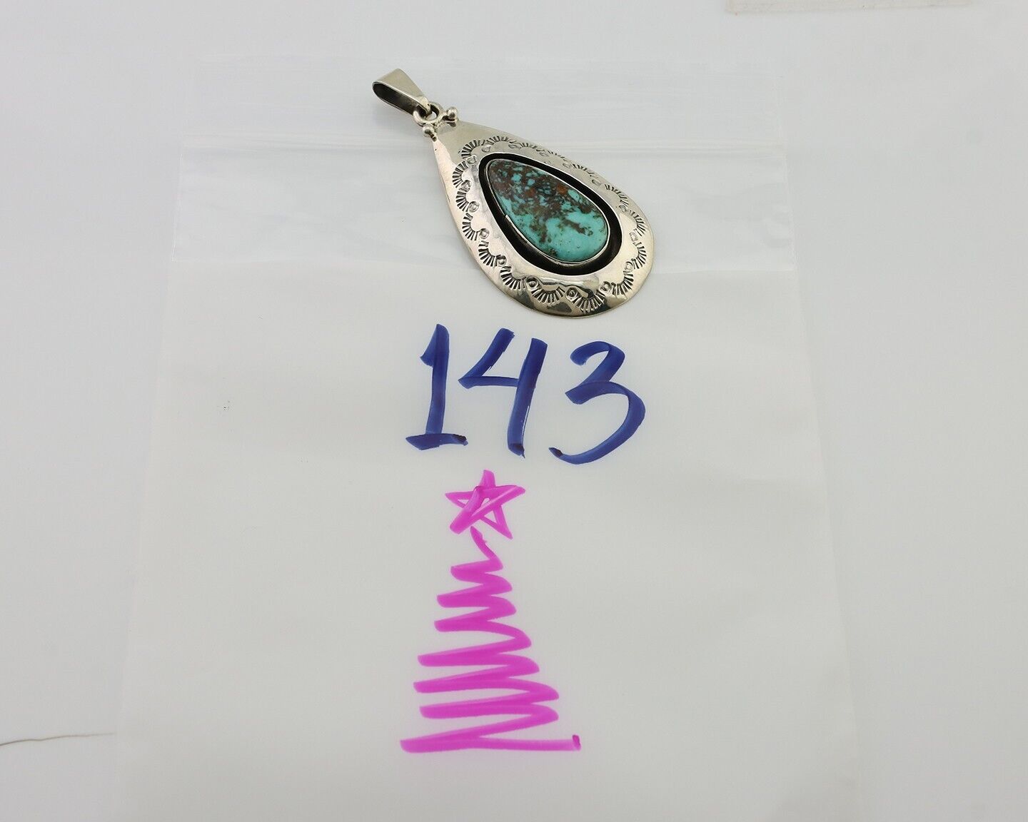 Navajo Pendant 925 Silver Blue Gem Turquoise Artist Signed MC C.80's