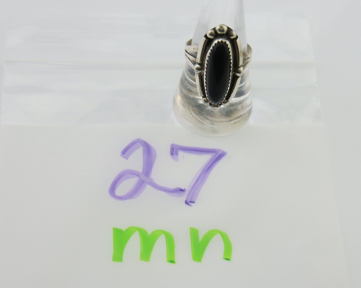 Navajo Handmade Ring 925 Silver Black Onyx Artist Signed SC C.80's