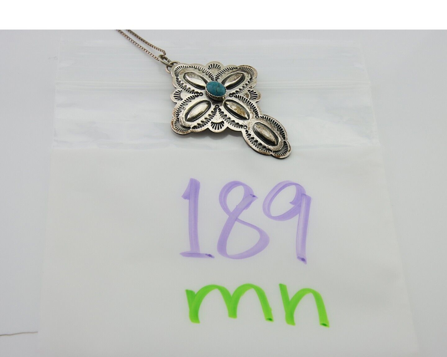 Navajo Cross Hand Stamped Necklace 925 Silver Turquoise Artist Signed JRS C.80's