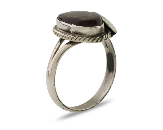 Navajo Handmade Ring 925 Silver Natural Fire Opal Native Artist Size 8.0 C.80's