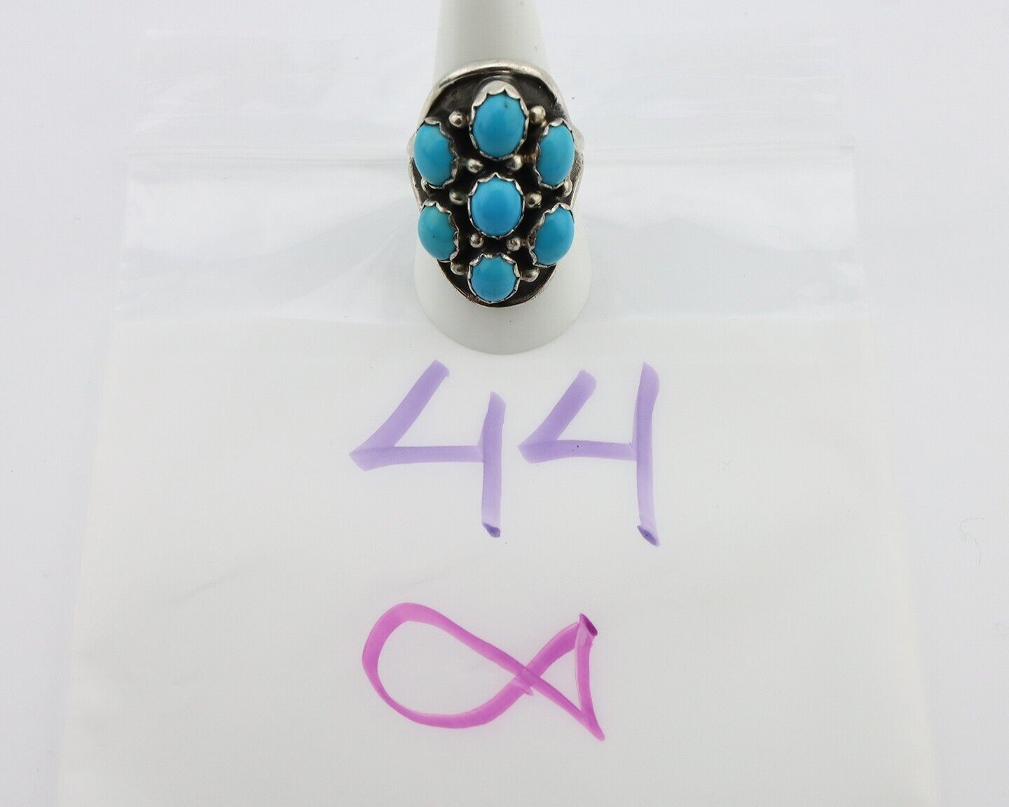Navajo Ring 925 Silver Sleeping Beauty Turquoise Native American Artist C.80's