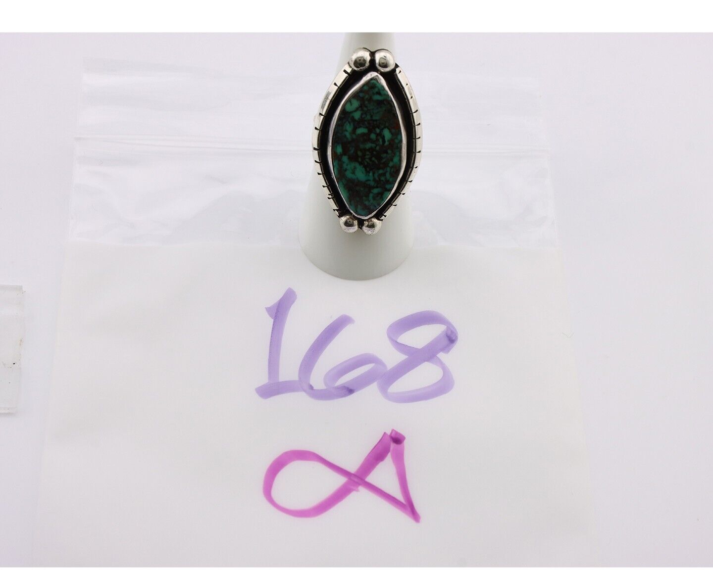 Navajo Ring 925 Silver Spiderweb Turquoise Artist Signed MP C.80's