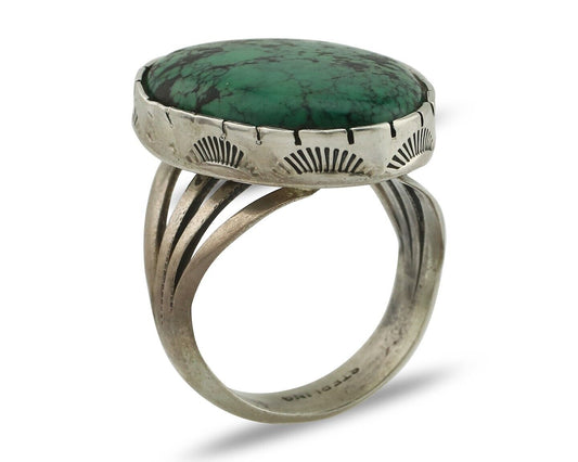Navajo Ring 925 Silver Natural Spiderweb Turquoise Native American Artist C.80's
