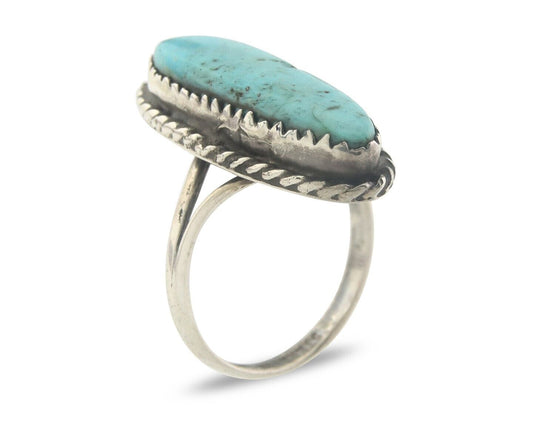 Navajo Ring 925 Sterling Natural Turquoise Native Artist C.80's Size 5.5
