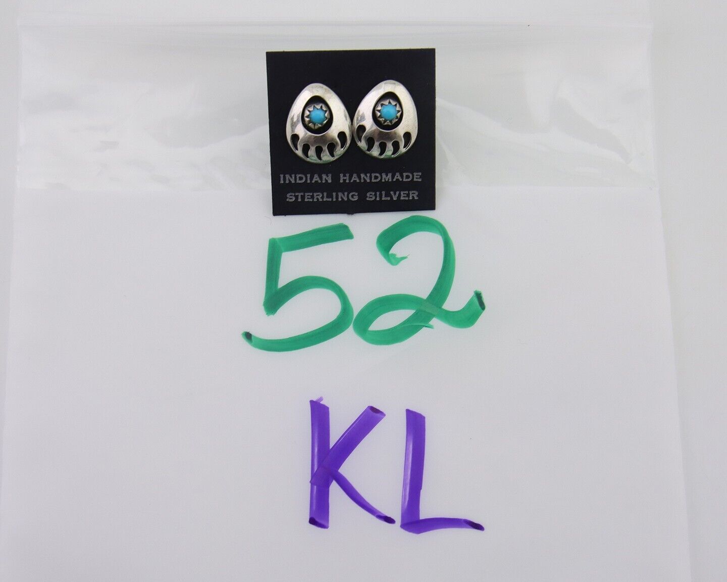 Navajo Paw Earrings 925 Silver Turquoise Native American Artist C.80's