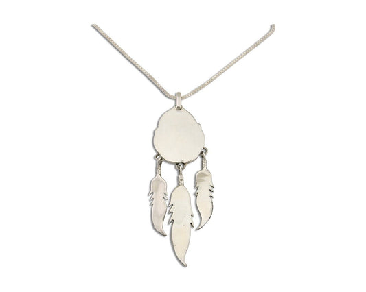 Large Navajo Pendant 925 Silver Natural Malachite Native American Artist C.80's