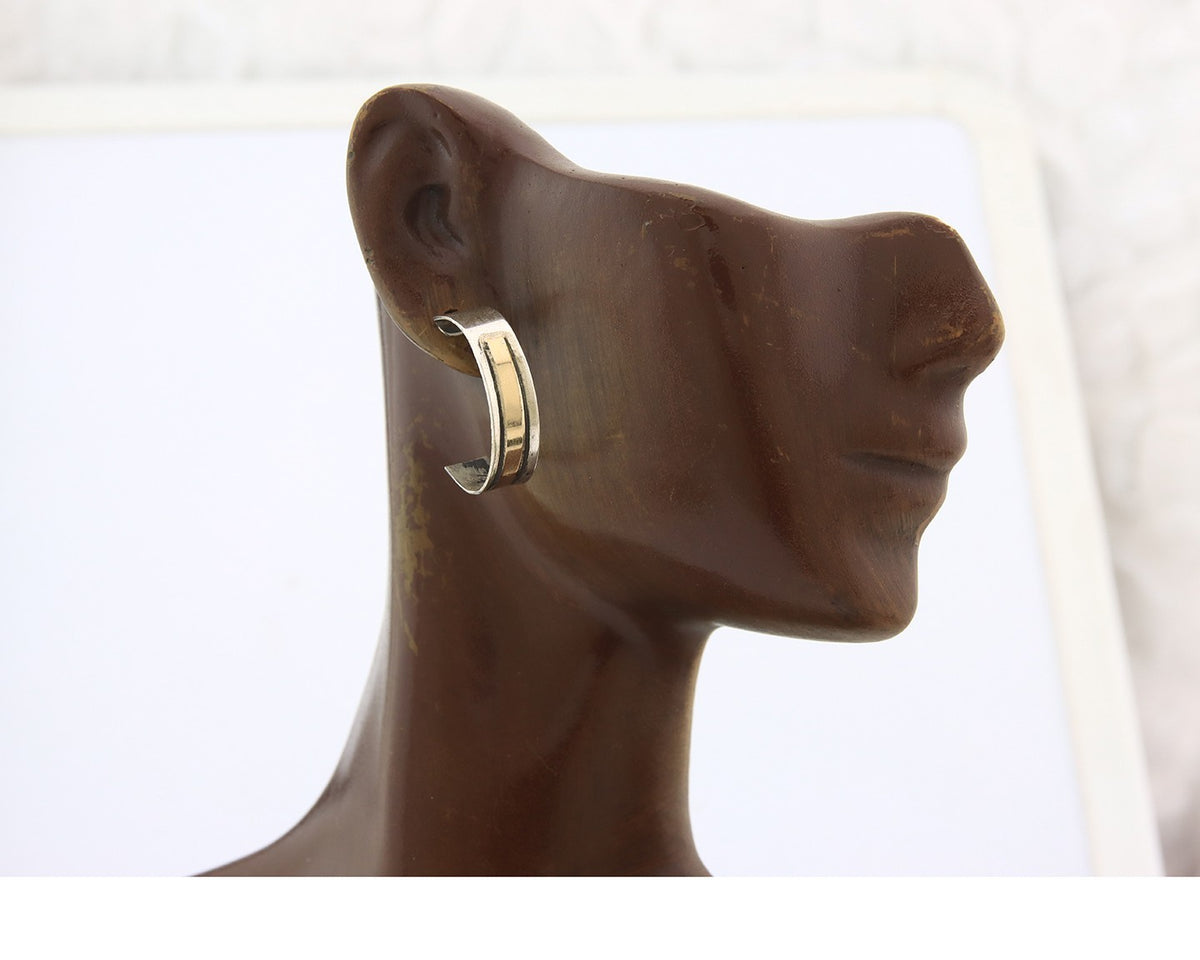 Navajo Earrings Sterling Silver & Gold Vintage Handmade