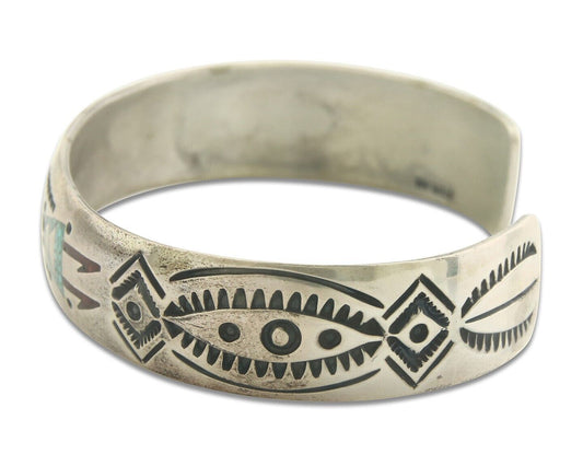 Navajo Bracelet 925 Silver Inlaid Turquoise Coral Artist Signed Stanley Bain C80