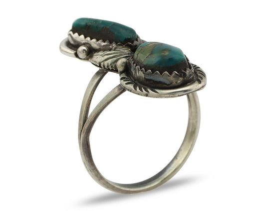 Navajo Ring 925 Silver Natural AAA Blue Turquoise Artist Signed Tom Willeto C80s
