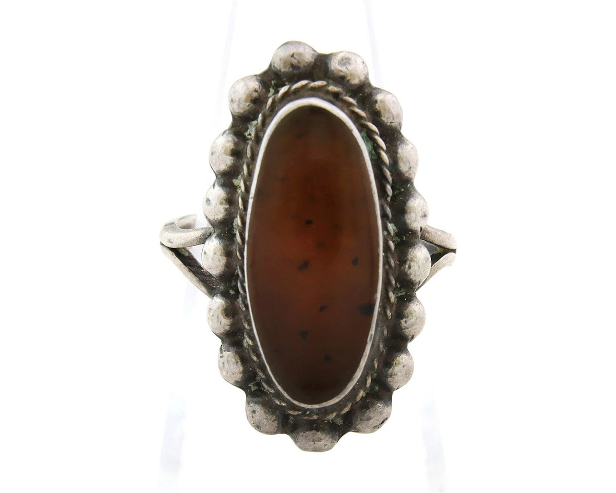 Mexico Ring Sterling Silver Natural Agate Vintage Signed TB 84 Size 5.0