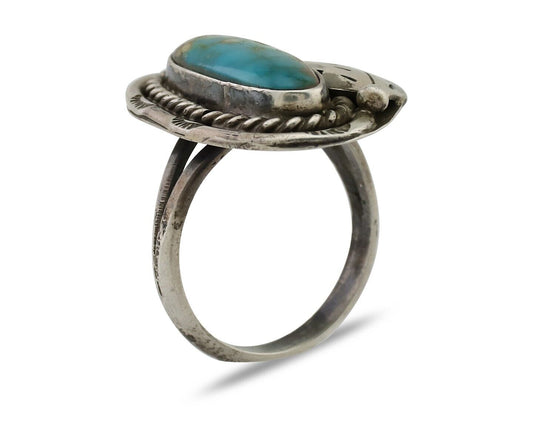Navajo Handmade Ring 925 Silver Natural Turquoise Signed Jason Livingston C.80's