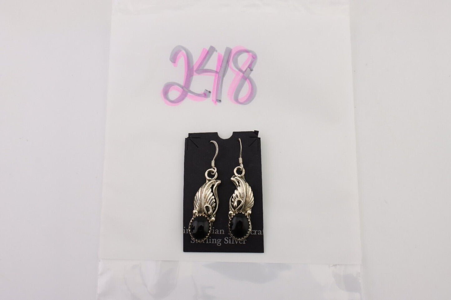 Navajo Dangle Earrings 925 Silver Black Onyx Native American Artist C.80's