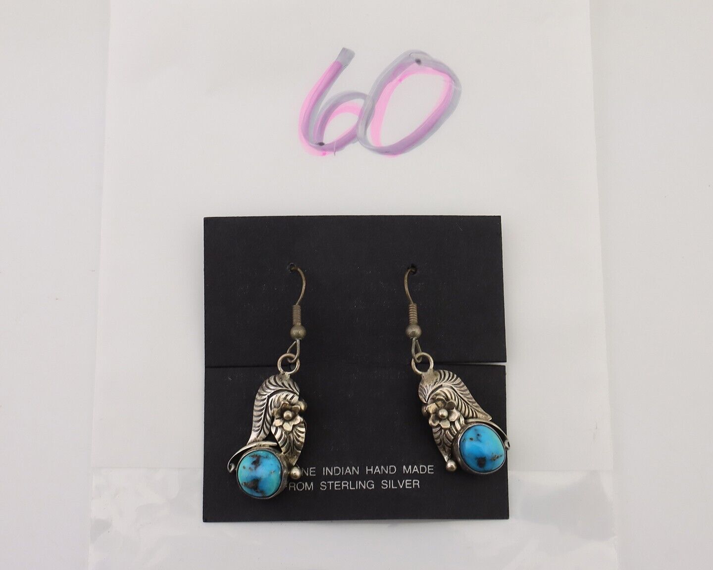 Navajo Handmade Earrings 925 Silver Natural Turquoise Native Artist C.80's