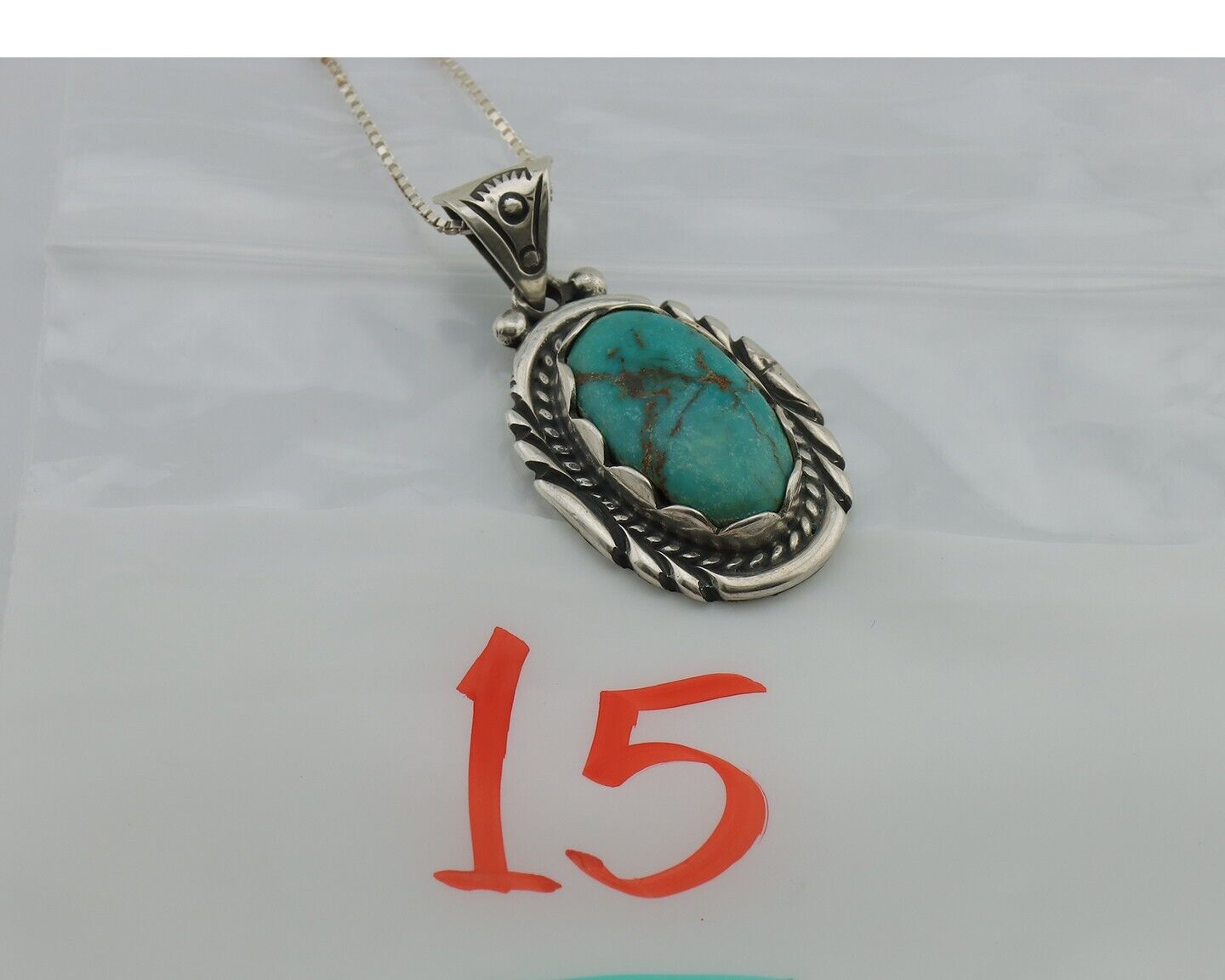 Navajo Necklace 925 Silver Natural Turquoise Sun Stamp C.80s