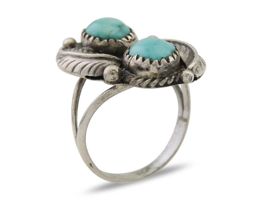 Navajo Ring 925 Silver Natural Turquoise Artist Signed MC C.80's Size 7.5