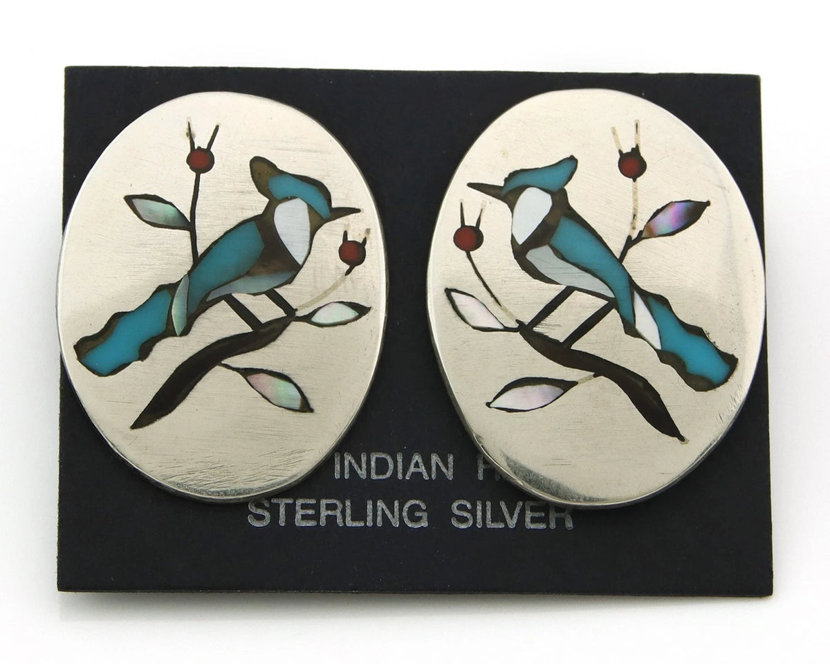 Navajo Bird Earrings Sterling Silver Vintage Hamdmade Signed BH