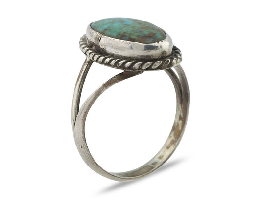 Navajo Ring .925 Silver Natural Kingman Turquoise Native American Signed C.80's