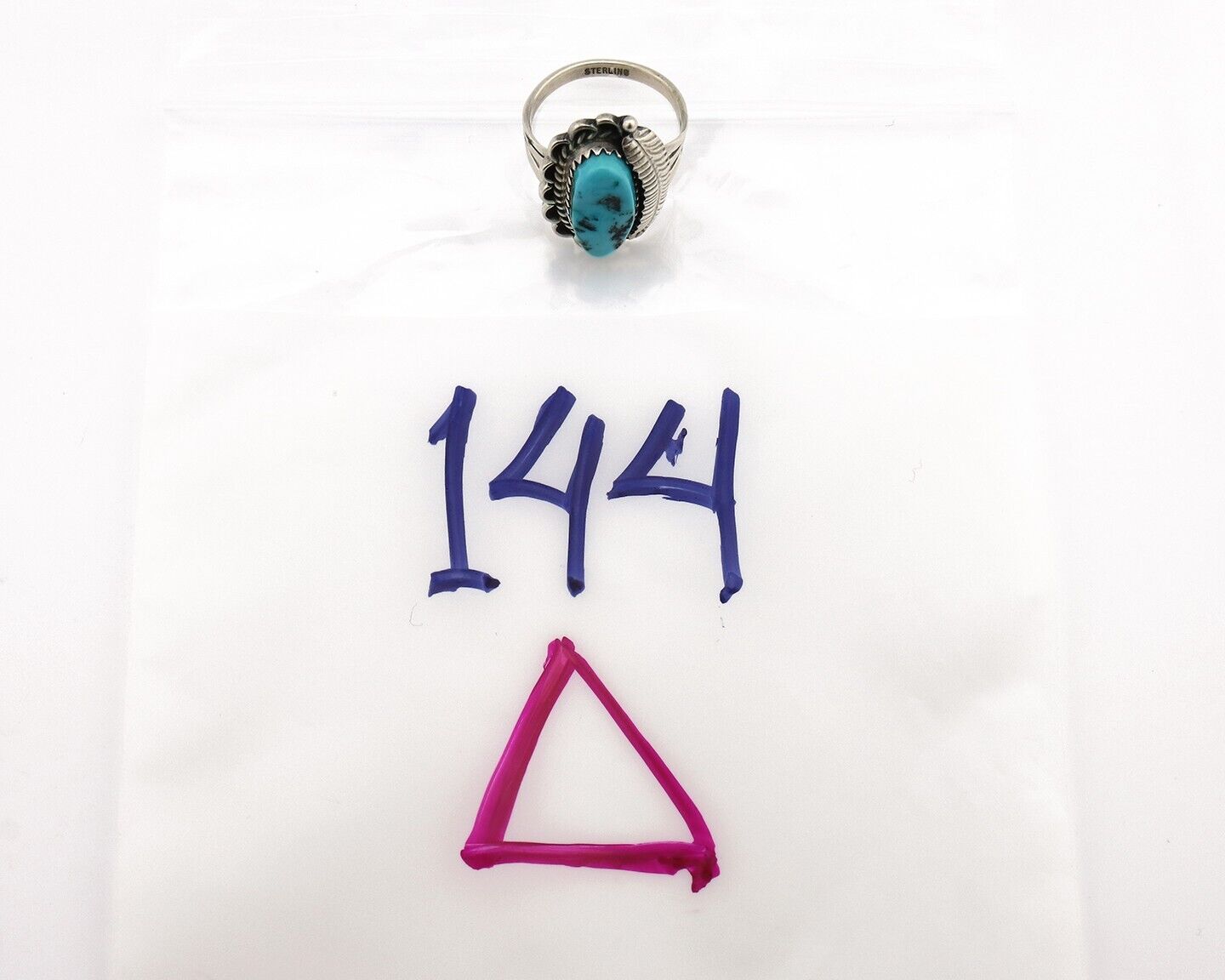 Navajo Ring .925 Silver Sleeping Beauty Turquoise Native American Artist C.80's
