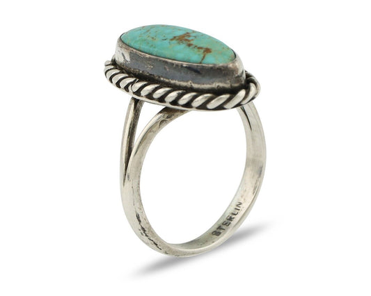 Navajo Ring 925 Silver Kingman Turquoise Native American Artist C.80's