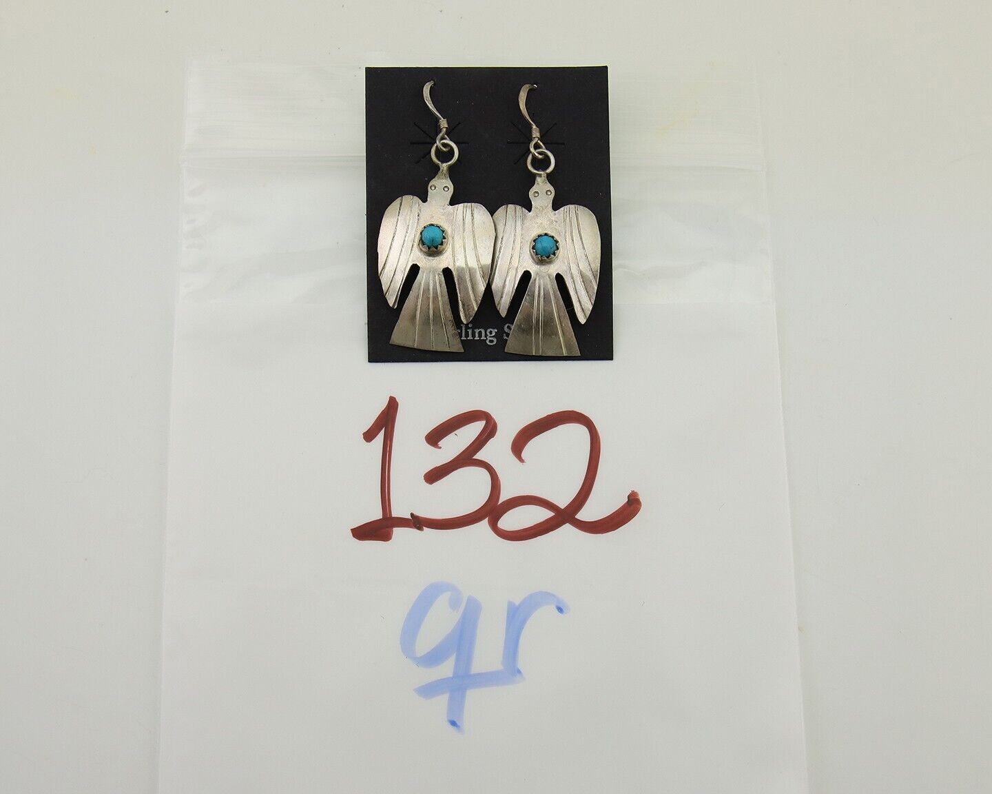 Navajo Thunderbird Earrings 925 Silver Natural Turquoise Native Artist C.80's