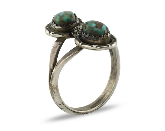 Navajo Ring 925 Silver Natural AAA Blue Turquoise Artist Signed Tom Willeto C80s