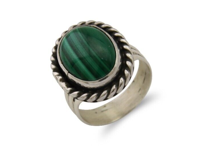 Navajo Ring 925 Silver Natural Malachite Native American Artist C.80's