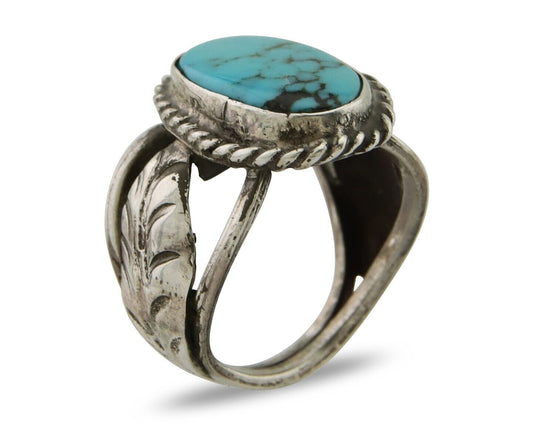 Navajo Ring 925 Silver Natural Blue Turquoise Native American Artist C.80's