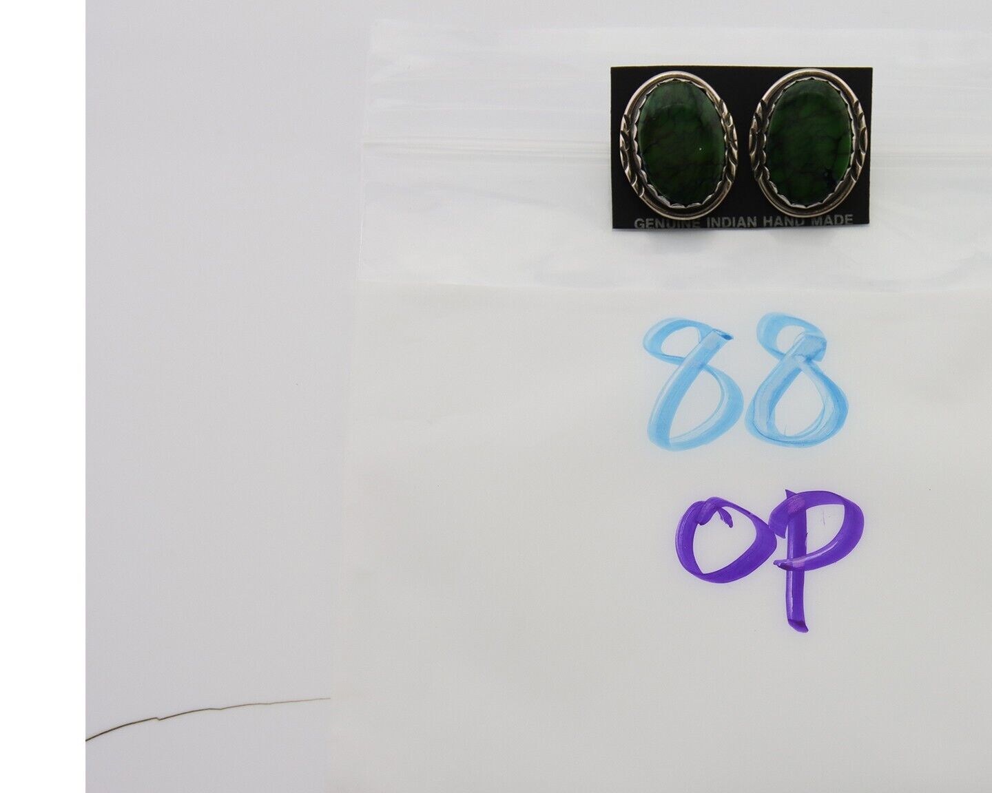 Navajo Earrings 925 Silver Natural Green Native American Artist C.80's