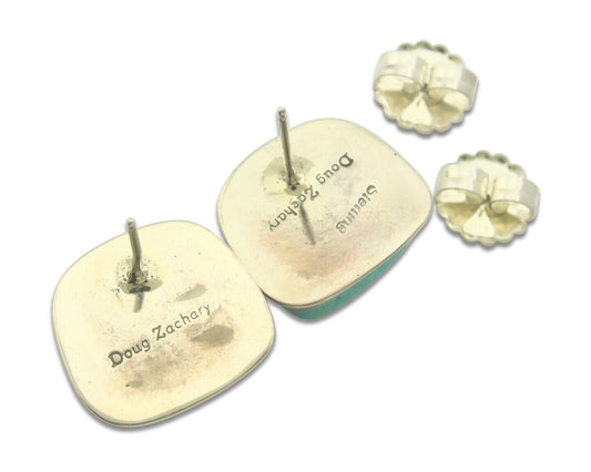 Navajo Earrings 925 Silver Turquoise Native Artist Signed Doug Zachary C.80's