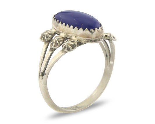 Navajo Ring 925 Sterling Natural Lapis Handmade Native Artist C.80's