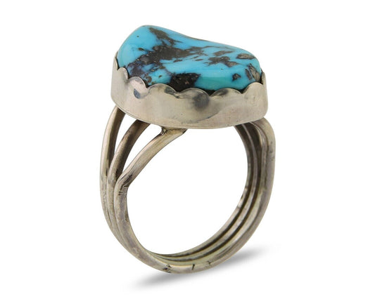 Navajo Ring 925 Sterling Silver Natural Turquoise Signed Tony Guerro C.80's