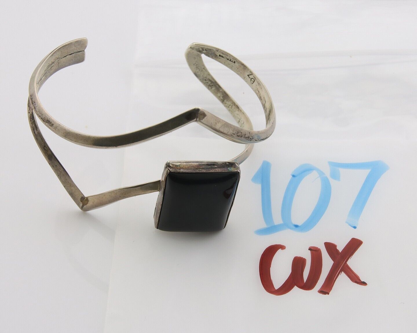 Navajo Bracelet 925 Silver Sand Cast Onyx Cuff Artist Signed D Zachary C.80's