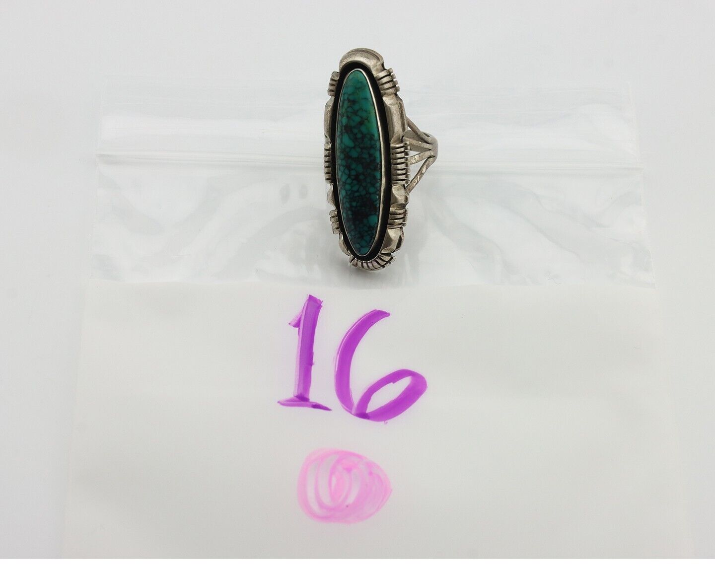 Navajo Ring 925 Silver Spiderweb Turquoise Signed WIEHE & RLI C.80's