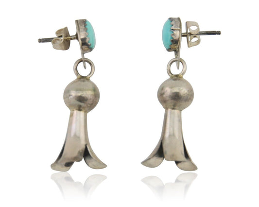 Navajo Dangle Squash Earrings 925 Silver Natural Turquoise Native Artist C.80's