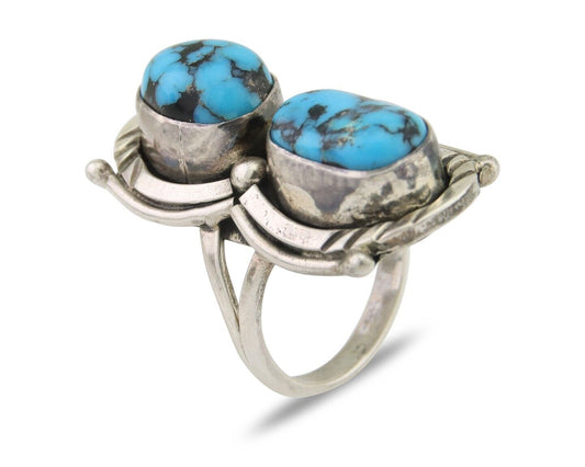 Navajo Ring 925 Silver Natural Blue Turquoise Native American Artist C.80's