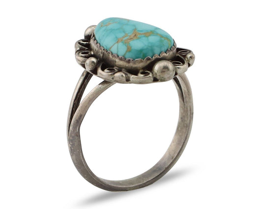 Navajo Ring 925 Silver Spiderweb Turquoise Artist Signed Billy Eagle C.80's