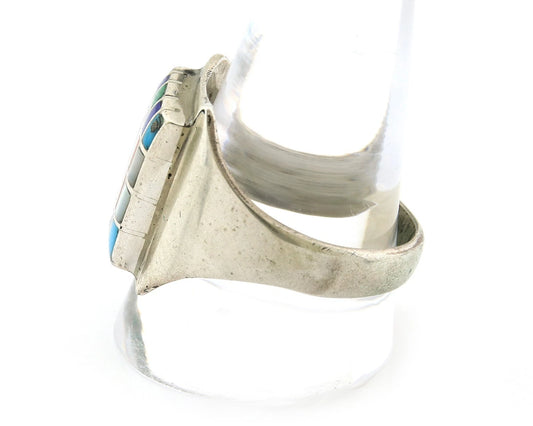 Men Navajo Ring Sterling Silver Vintage Gemstones Signed HM & JB Size 12.75