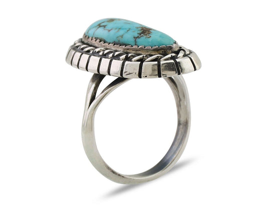 Navajo Ring 925 Silver Blue Gem Turquoise Signed William Denetdale 8.75 C.80's